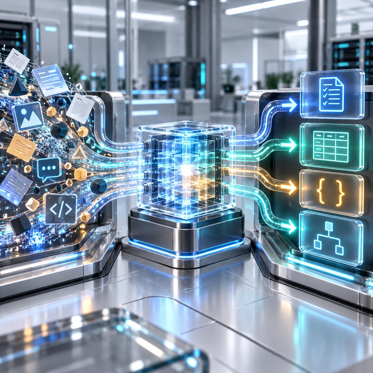 结构化输出规范 3D 科技渲染图